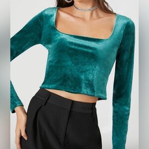 Emerald Velvet Square Cut Crop Top NWT